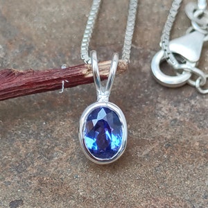 Oval Tanzanite Sterling Silver Pendant: Minimalist Gemstone Necklace