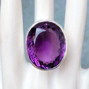Large 51.80 Carat Amethyst Ring: AAA Sterling Silver, Handmade