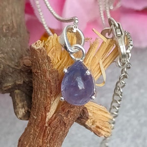 Minimalist Gemstone Pendant, Natural Tanzanite Pendant, 92.5 Sterling Silver Pendant, Cabochon Tanzanite Pendant With Chain
