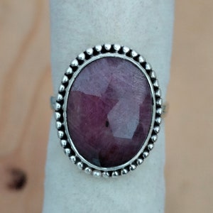 Handcrafted Oval Ruby Ring: Vintage Sterling Silver, Indian Style