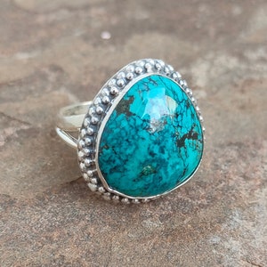 Handmade Tibetan Turquoise Ring: Sterling Silver Boho Jewelry