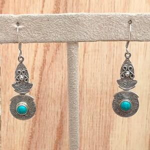Tribal Boho Silver Earrings, Natural Turquoise Earrings, 92.5 Sterling Silver Earring, Tibetan Turquoise, Handmade Turquoise Earrings