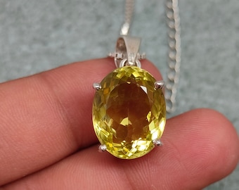 Ciondolo in quarzo limone fatto a mano: pietra preziosa ovale, argento sterling 925