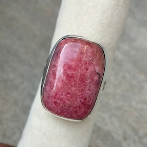 Large Rhodonite Silver Ring, Natural Rhodonite Gemstone Ring, 92.5 Sterling Silver Ring.