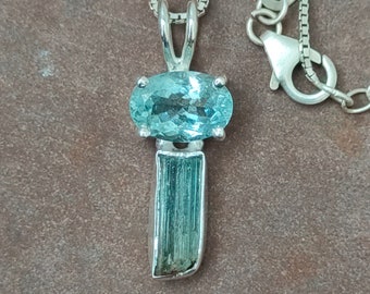 Zertifizierte große 4.50 Karat natürliche facettierte & rohe Aquamarin Anhänger, 92.5 Sterling Silber,