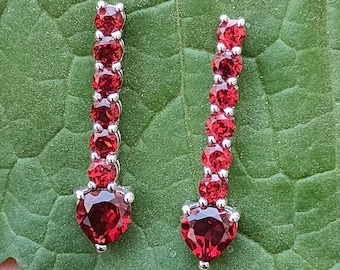 Handmade Garnet Drop Earrings: 925 Sterling Silver Dangle Earrings