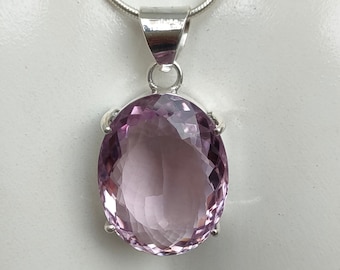 Natural Pink Amethyst Pendant: Oval Sterling Silver Necklace, 38.15 Carat