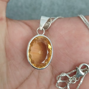 Natural Citrine Pendant Size- 19 x 15 MM, 92.5 Sterling Silver Pendant, Handmade Citrine Silver Pendant, Citrine Jewelry
