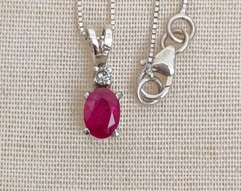 Ruby & Natural Diamond Pendant, 92.5 Sterling Silver