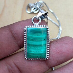 Tribal Natural Malachite Necklace 92.5 Sterling Silver , Vintage Green Malachite Gemstone Pendant, Malachite Jewelry,