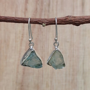 Raw Gemstone Earrings Natural Raw Aqumarine in Solid 92.5 Sterling Silver Handmade Jewellery