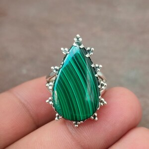 Handmade Malachite Silver Ring: 925 Sterling Tribal Gemstone