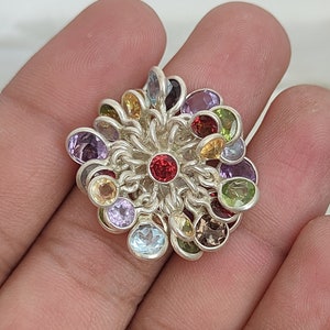 Unique Design Ring, Natural Multi Gemstones Ring, 92.5 Sterling Silver Ring, Handmade Natural Amethyst, Citrine, Topaz, Garnet, Peridot Ring