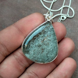 Natural Rare Quartz Sterling Silver Pendant Necklace: Handmade Pear Cabochon