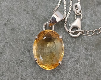 Facettierte Citrin Anhänger: 925 Sterling Silber Halskette, handgemachter Schmuck