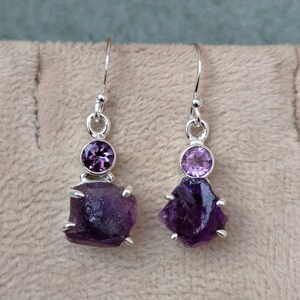 Handmade Rough Amethyst Sterling Silver Earrings: Natural Gemstone