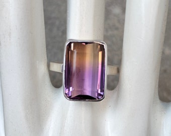 Anello grande in argento sterling con ametrina: gioiello artigianale con pietre preziose