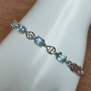 Natural Blue Topaz Bracelet in Solid 92.5 Sterling Silver