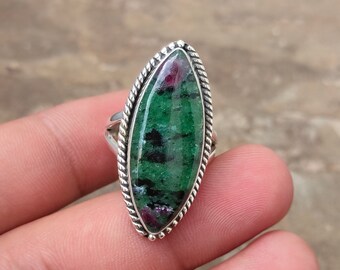 Handgemachter Marquise Rubin Zoisit Ring: 925 Sterling Silber Edelstein