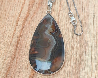 Large pendant Natural Moss Agate Gemstone Size 53 X 28 MM, 92.5 Sterling Silver Pendant, Handmade Large Oval Agate, Vintage Agate Pendant