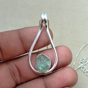 Raw Aquamarine Necklace: Sterling Silver Rough Gemstone Pendant