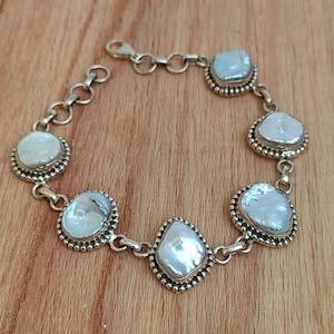 Pearl Silver Bracelet, Tribal Silver Pearl Bracelet, 92.5 Sterling Silver Bracelet, Pearl Vintage Bracelet, Antique Pearl silver jewelry