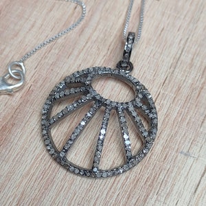 Natural Uncut  Diamond pendant in Solid 92.5 Sterling Oxidized  Silver, Antique Victorian design