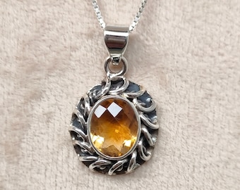 Handmade Sterling Silber Citrin Anhänger: Tribal Schmuck