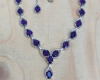 Amethyst Sterling Silver Necklace Earring Set: Handmade Jewelry