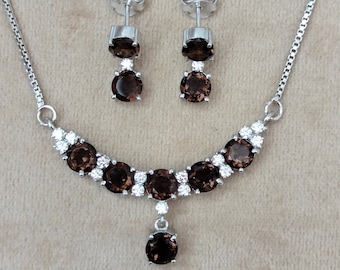 Ensemble de boucles d'oreilles faites main en argent sterling avec quartz fumé