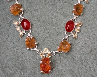 Raw Citrine & Carnelian Sterling Silver Necklace: Handmade Gemstone Jewelry