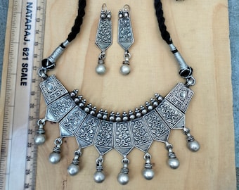 Handmade 925 Sterling Silver Necklace & Earrings Set: Traditional Indian Jewelry