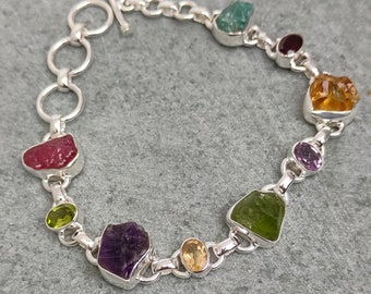 Rohes Edelstein Armband: Sterling Silber Amethyst, Citrin, Peridot, Aquamarin, Rubin