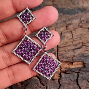 Natural Amethyst Drop Dangle Solid 92.5 Sterling Silver Handmade Amethyst Jewellery