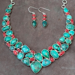 Rare Old Tibetan Necklace, Natural Turquoise & Coral Necklace, 92.5 Sterling Silver