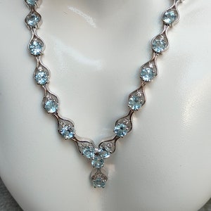 Jewellery Set Natural Blue Topaz Necklace, Solid 92.5 Sterling Silver Handmade Jewelry