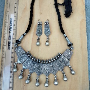 Vintage Necklace & Earrings, Tribal Necklace, Old Silver Necklace, 92.5 Sterling Silver Necklace, Oxidized Silver,