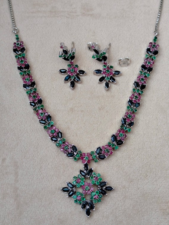 アクセサリー K18 Necklace Natural Ruby Gemstone Gemstone Natural Red Ruby, Pink Sapphire & Zircon Necklace