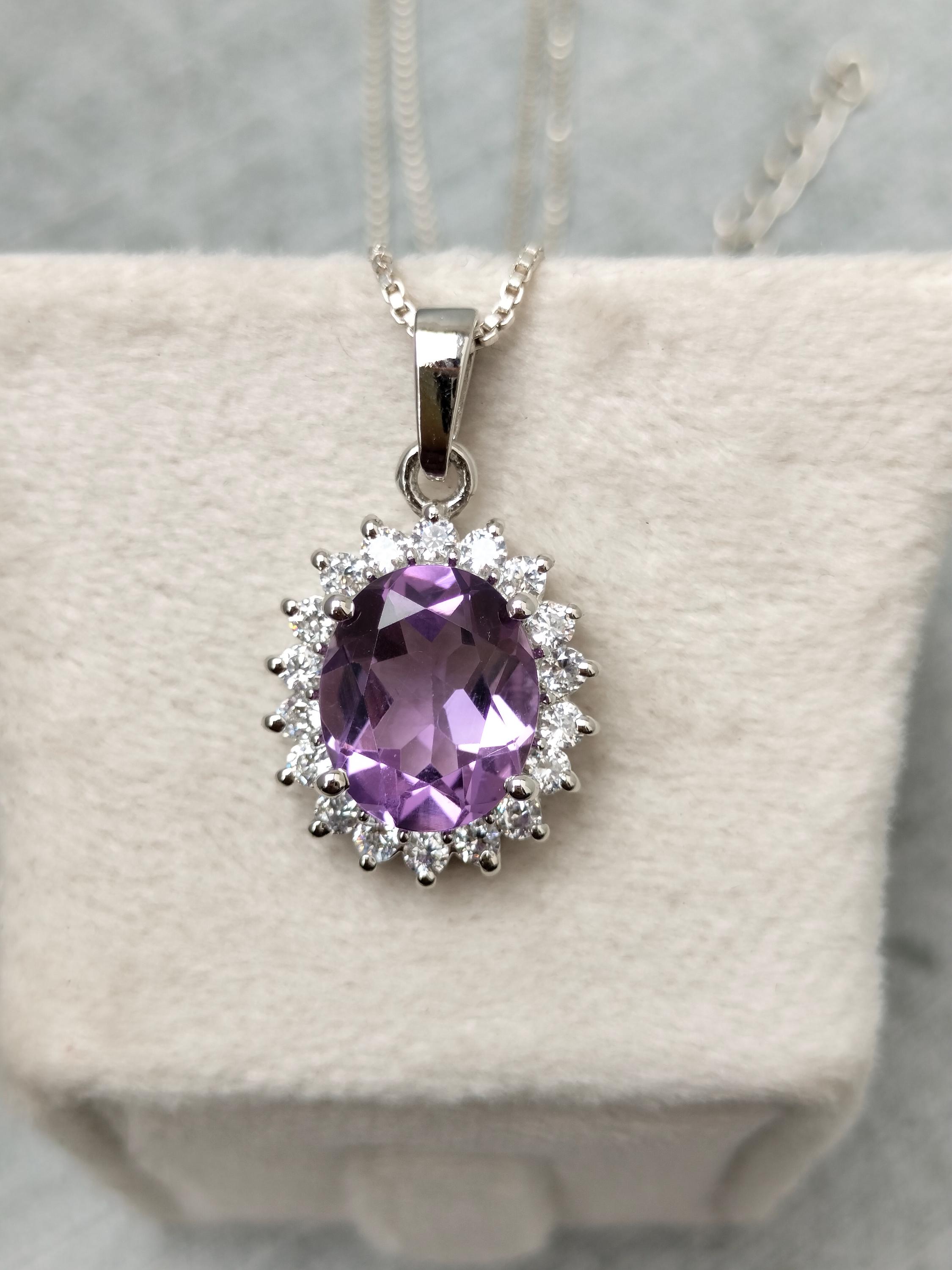 本物のアメジストネックレスペンダント、92.5スターリングシルバー 