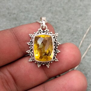 Certified 8.10 Cartas Natural Lemon Quartz Necklace, Tribal Pendant, 92.5 Sterling Silver Pendant Double Cut
