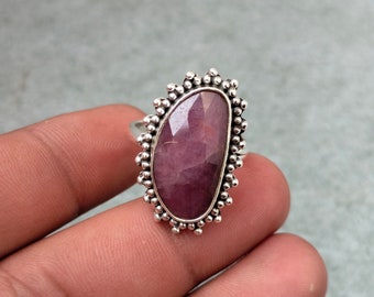 Faceted Natural Ruby Ring: Vintage Sterling Silver, Handcrafted