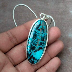 Natural Azurite Silver Necklace, Cabochon Gemstone Pendant, 92.5 Sterling Silver Pendant With Chain Necklace, Vintage Style Pendant