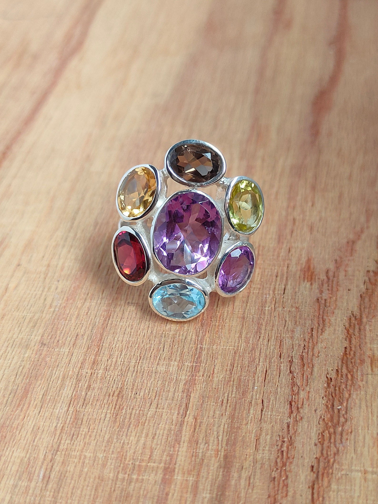 Large Geniune Multi Gemstone Ring in 92.5 Sterling Silver Etsy UK