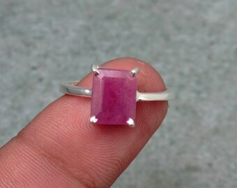 Natural Minimalist Ruby Ring In Solid Silver, 2.88 Carat Gem, Everyday Wear Red Gemstone Solitaire Ring
