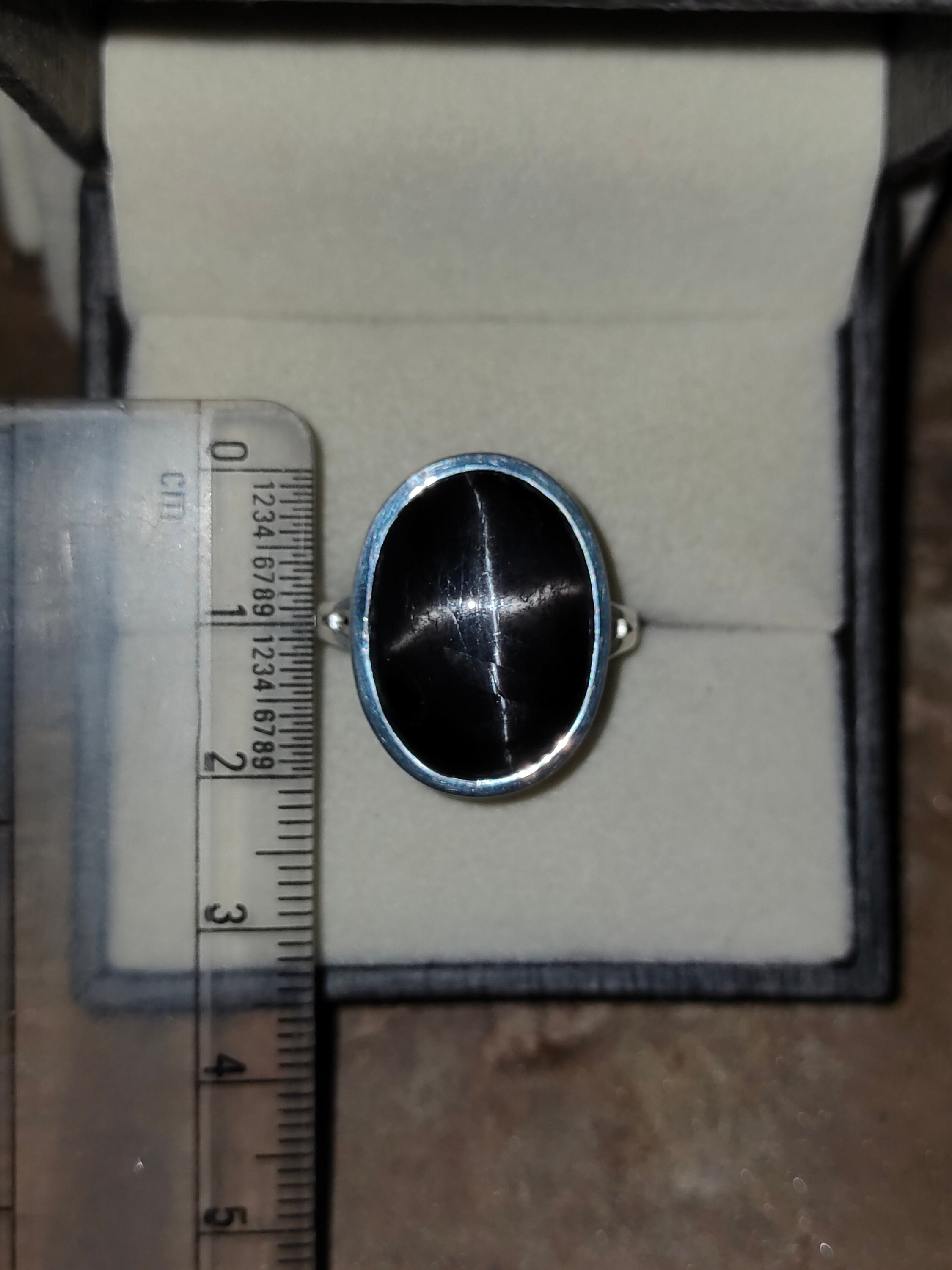 Sterling Silver Black Star Ring: Oval Gemstone, Handmade Jewelry