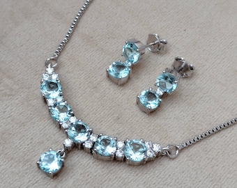 Handmade Blue Topaz Sterling Silver Necklace & Earrings Set