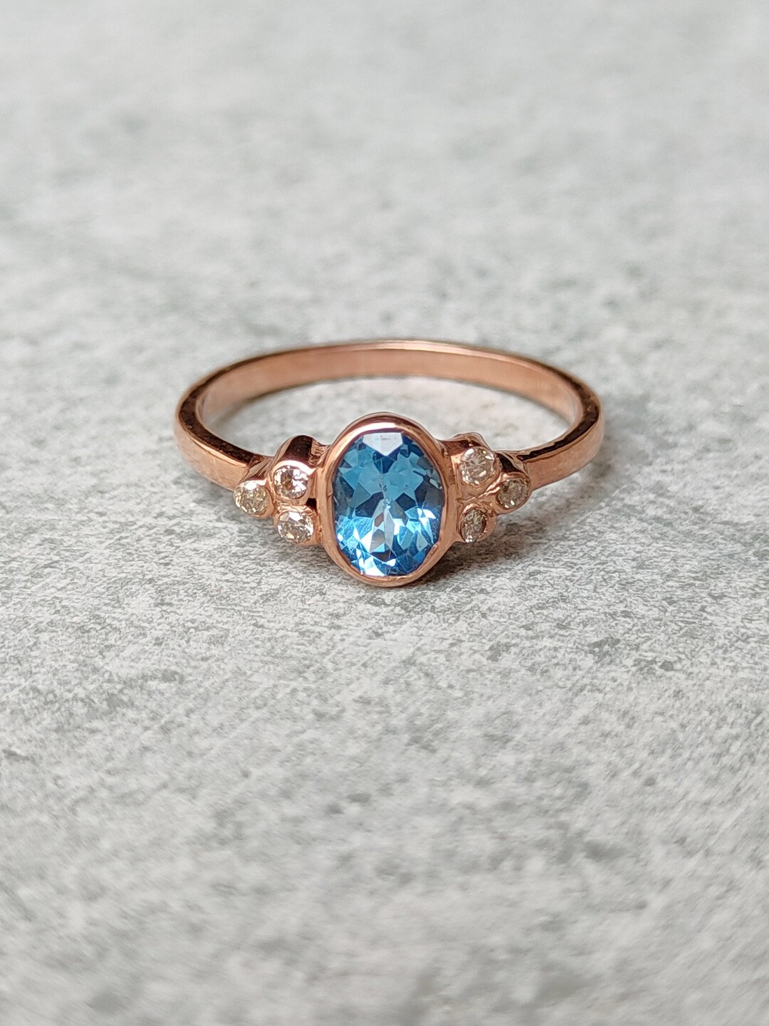 Real Blue Topaz Rings Blue Topaz Ring: Natural Diamond, Rose Gold Plated Sterling Silver - Etsy