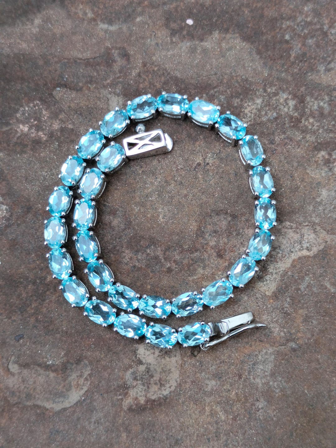 スイスブルートパーズ テニスブレスレット：スターリングシルバーの