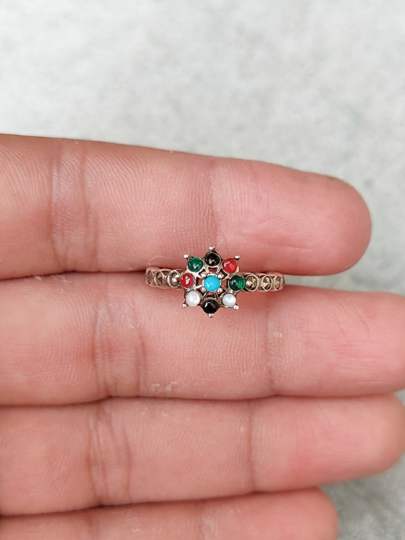 Multi Gemstone Ring Natural Marcasite Ring 92.5 Sterling Silver