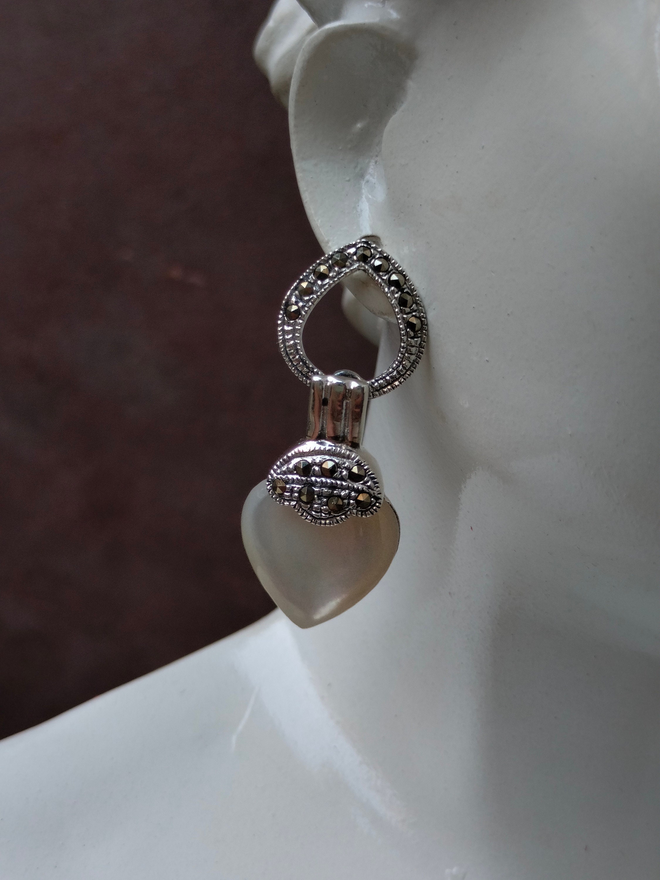 Boucles D'oreilles Vintage En Argent Plaqué Avec Plaque De Nacre Naturel - Occasion